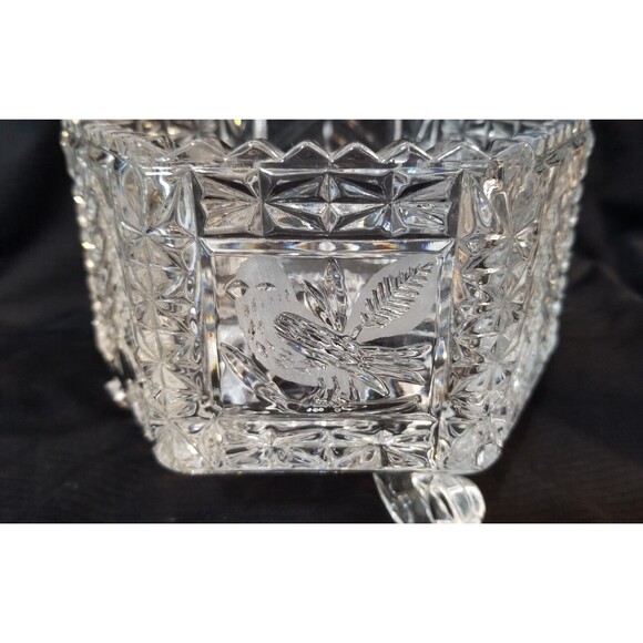 Hofbauer Byrdes Germany Hexagon Crystal Cut Glass Birds Footed Candy Dish No Lid - Picture 4 of 8